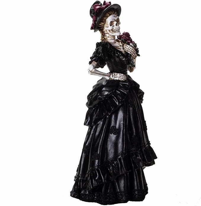 Day of The Dead Skeleton Century Black Colonial Lady with Roses Home Decor Figurine