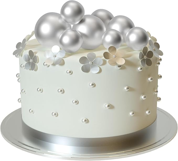 ASTARON 20 Pcs Ball Cake Topper Decorations Mini Balloons Cake Topper Sticks Silver Cake Balls for Graduation Wedding Birthday Cake Decorations