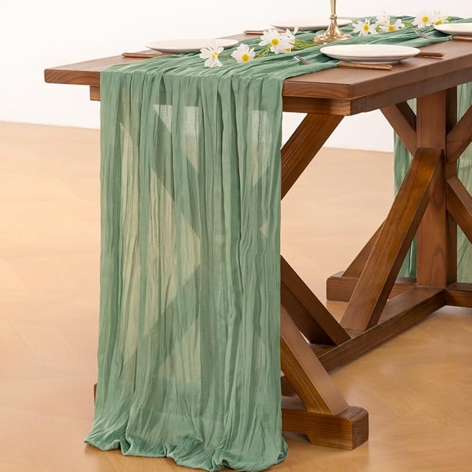 Socomi 6pcs Sage Green Cheesecloth Table Runner Fall Thanksgiving Boho Rustic Gauze 120 inch 10FT Cheese Cloth Runner for Wedding Party Baby Shower Home Decor Holiday Decorations