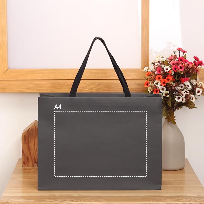 10pcs 15.7x5.5x11.8" (3) Large Size, Black Paper Bags with Black Cotton Handles, Thick Sturdy Durable Gift bags