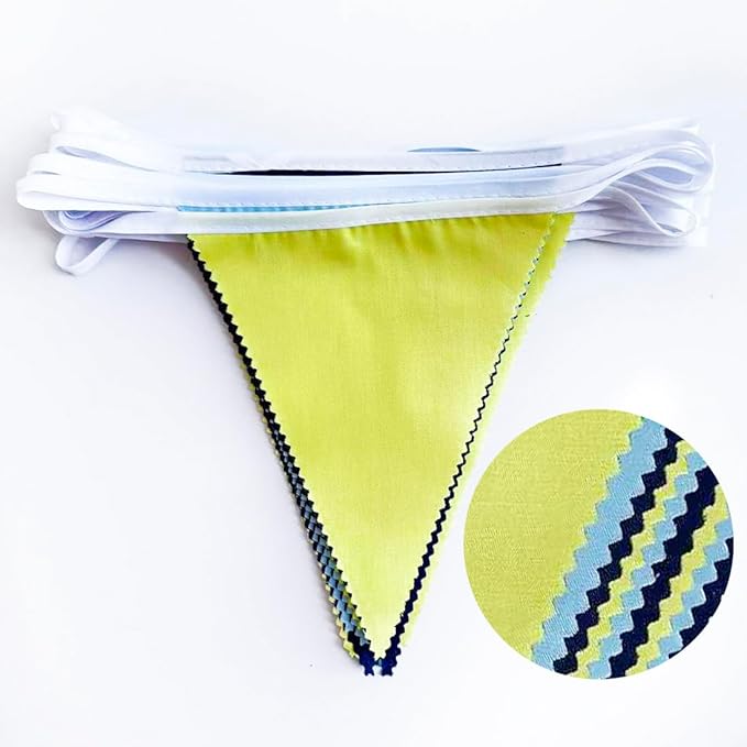 32Ft Blue Yellow Party Decorations Yellow Blue Triangle Flag Pennant Banner Fabric Garland Streamers for Capri Lemon Birthday Nautical Bridal Baby Shower Mediterranean Sea Party Festivals Supplies