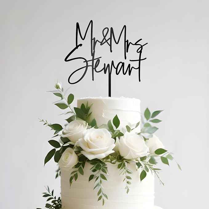 Personalized Mr & Mrs Wedding Cake Topper with Custom Bride and Groom's Last Name Cake Decoration in Acrylic