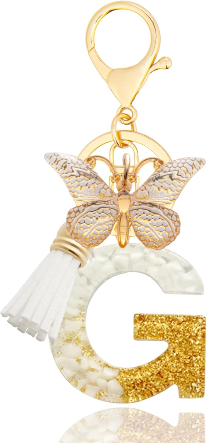 Initial Letter Keychain, Butterfly Keychain Cute Resin, Initial Keychain Backpack Charms, Key chain for Women, Girls