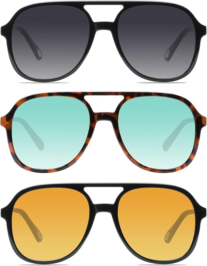 YDAOWKN Retro Square Aviator Sunglasses for Womens Mens Vintage 70s Double Bridge Sun Glasses