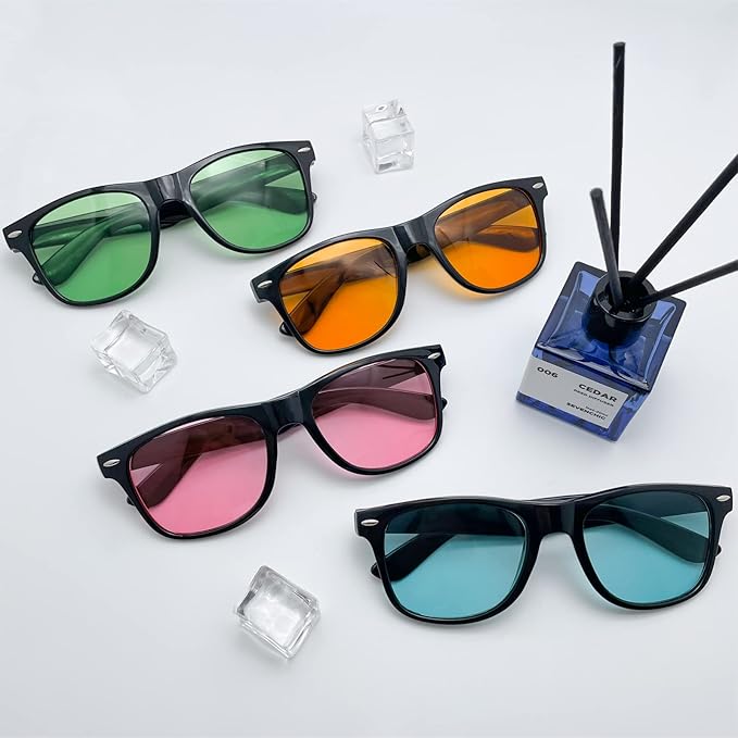 SUNOVELTIES 12/24 Pack Neon Party Sunglasses Mirrored/Jelly Lens Bulk Glasses Horn Rimmed Eyewear for Men Women