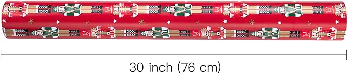 WRAPAHOLIC 30 Inch Jumbo Reversible Nutcracker Christmas Wrapping Paper - 30 Inch x 100 Feet Jumbo Roll Red Nutcracker and Snowflake Wrapping Paper for Christmas, Holiday, Party