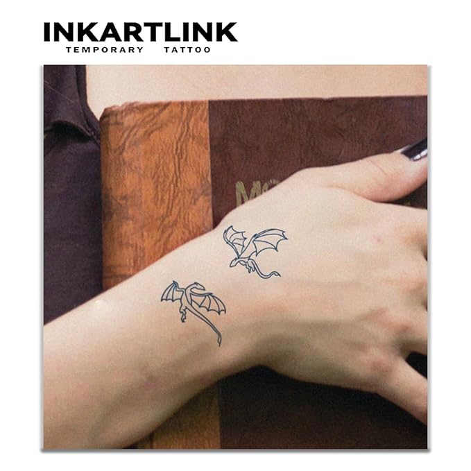 INKARTLINK Tattoo Tech, 3 Sheets Small Semi Permanent Tattoo, Adult Art Design Temporary Tattoos, Lasts 1-2 Weeks, Waterproof, Realistic Look, No Adhesive, No Reflection (Little Dragon)