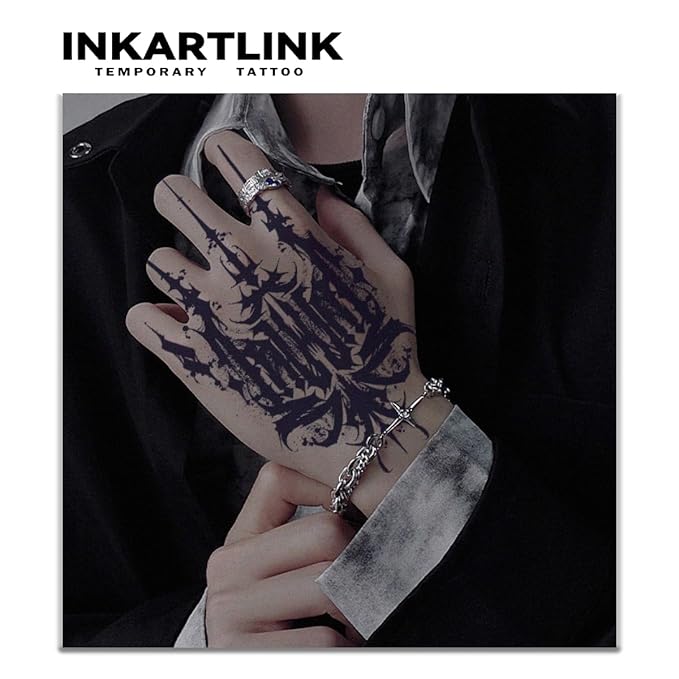 INKARTLINK Tattoo Tech,2 Sheets Extra-Large Semi Permanent Tattoo,Adult Art Design Temporary Tattoos, Lasts 1-2 Weeks, Waterproof, Realistic look, No Adhesive, No reflection (INK Devil Design?