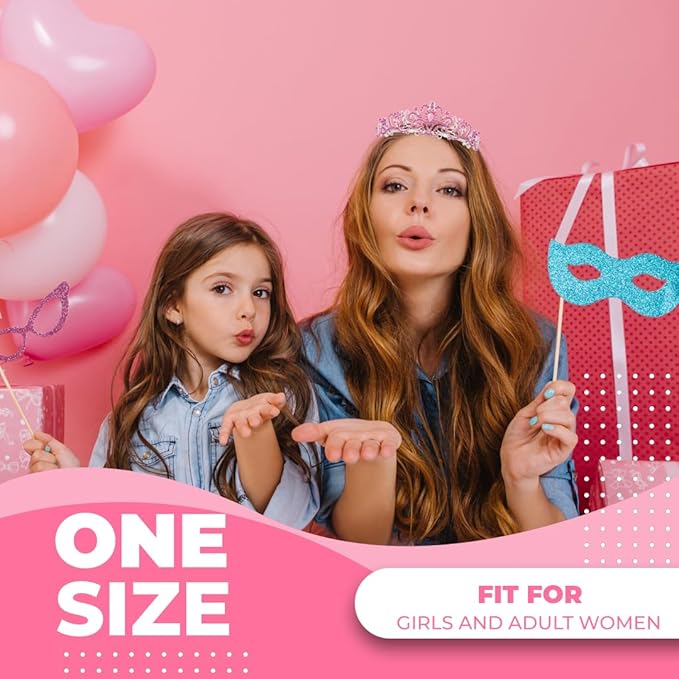 Birthday Tiara and Crown with Sash for Women, Hair Accessories for Wedding Party Costume (C - Pink)