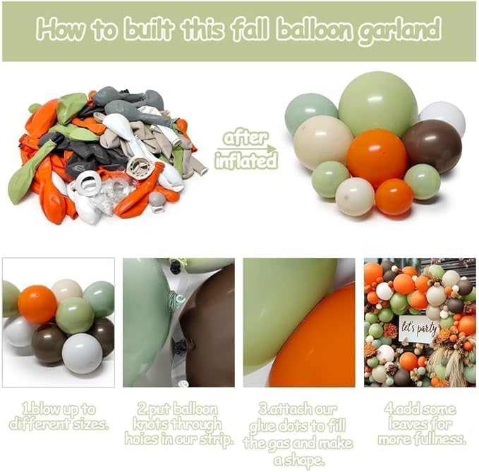 Fall Balloon Arch Garland Kit, Double Stuffed Sage Green Brown Orange White Balloon for Fall Autumn Dinosaur Thanksgiving Woodland Pumpkin Little Cutie Baby Shower Birthday Party Decor