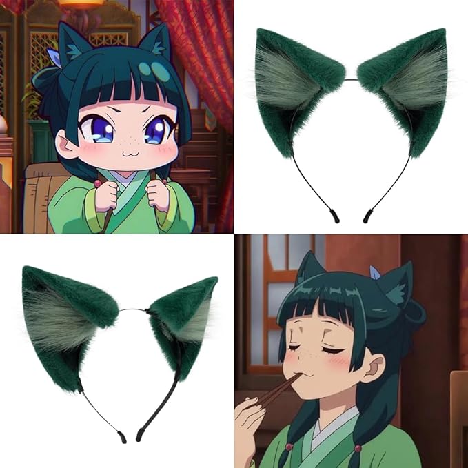 QinRuan Animal Cosplay Costume Accessories Furry Faux Fur Cat Ears Headband and Fox Tail Set Halloween Accessory