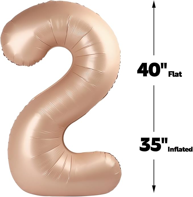 Big 40 Inch Light Brown 2 Number Balloon Birthday Decoration, 2026 Light Brown Number 2 Helium Balloons 12 20 22 23 24 26 28 32 42 Celebration, Boy Girl Baby Anniversary Party Graduations Supplies