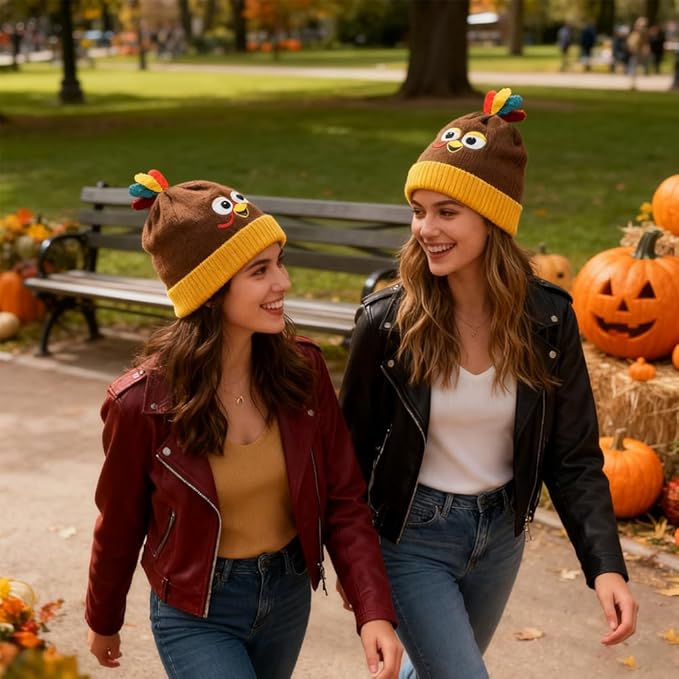 WODMAZ Thanksgiving Beanie Hat, Turkey Trots Hat for Adults Women Men Dress Up Party, Role Play and Thanksgiving Costume Accessories