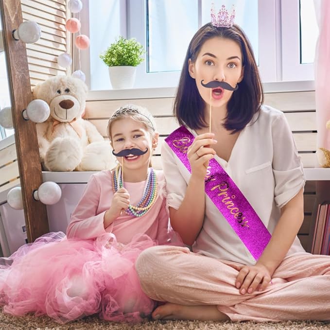 Birthday Princess Sash for Women Tiara & Crowns Headbands for Girls Happy Birthday Party Accessories Favor Supllies Leona Gold Silver Pink Purple, 2 Pack