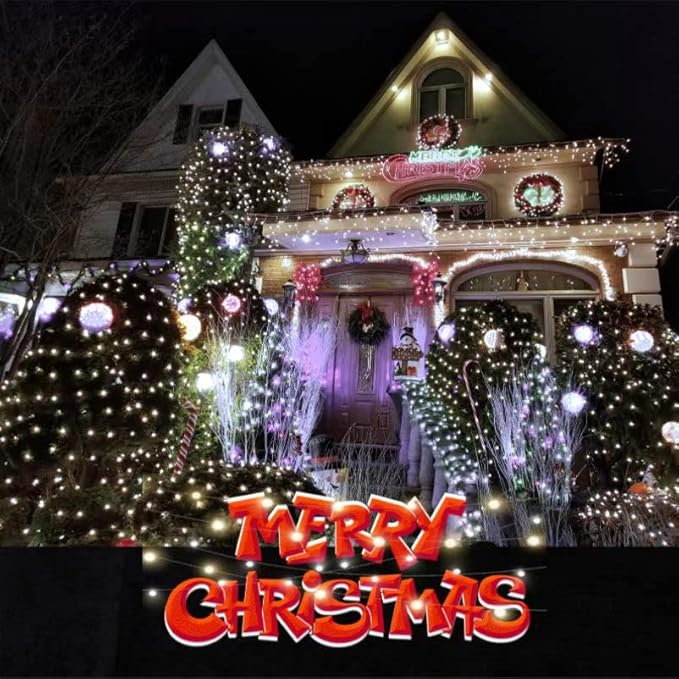 LAMPHOME Led Christmas Net Lights Outdoor Christmas Decorations Lights 150LED 6ftx4ft, Connectable Outdoor Fairy Mesh String Lights for Party, Holiday, Wedding, Tree, Bushes Decorations (White)