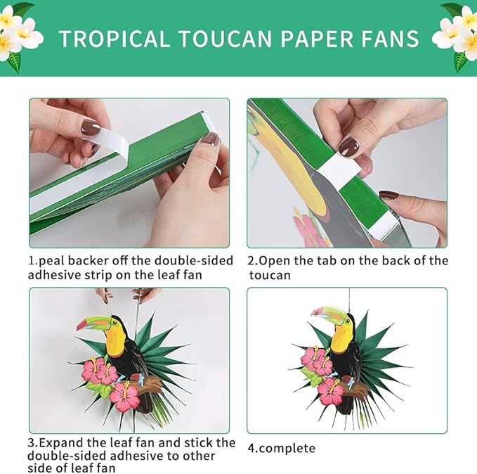 Tropical Bird Toucan Leaf Garland Party Kit for Summer Hawaiian Luau Tiki Tropical Jungle Themed Party Decorations Luau Party Supplies Decor with Palm Leaves Paper Fan Paper Lanterns
