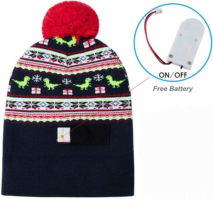 RAISEVERN Unisex Ugly LED Christmas Hat Novelty Colorful Light-up Stylish Knitted Sweater Xmas Party Beanie Cap(6 Lights)