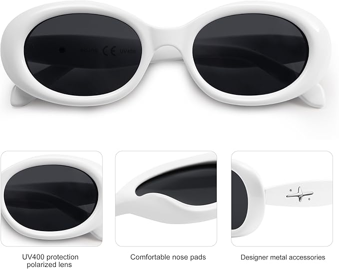 SOJOS Small Retro Oval Polarized Sunglasses for Women Men 90s Vintage UV400 Protection Tiny Sun Glasses SJ2286