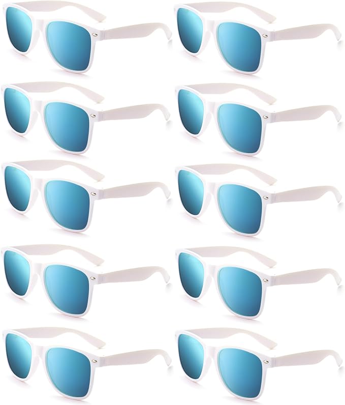 Fsmiling White Sunglasses Bulk Adult Party Sunglasses 80s Glasses Pack for Men Women Party Favors-10Pack