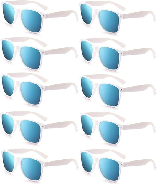 Fsmiling White Sunglasses Bulk Adult Party Sunglasses 80s Glasses Pack for Men Women Party Favors-10Pack