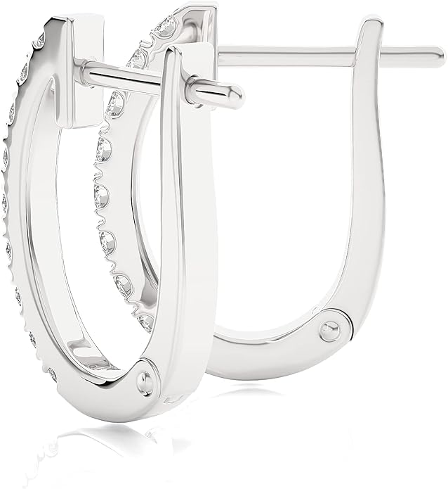 1/5 to 3/4 Carat Diamond Huggie Hoop Earrings for Women in 14k White or Yellow Gold (F-G, SI2-I1, cttw) with Hinge and Notched Post by Privosa Fine Jewelry