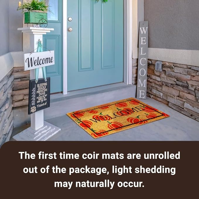 KANKUN Coco Coir Door Mat with Heavy Duty Backing, Welcome Doormat (17" x 30"), Doormat Entrance (Welcome2 - Halloween)