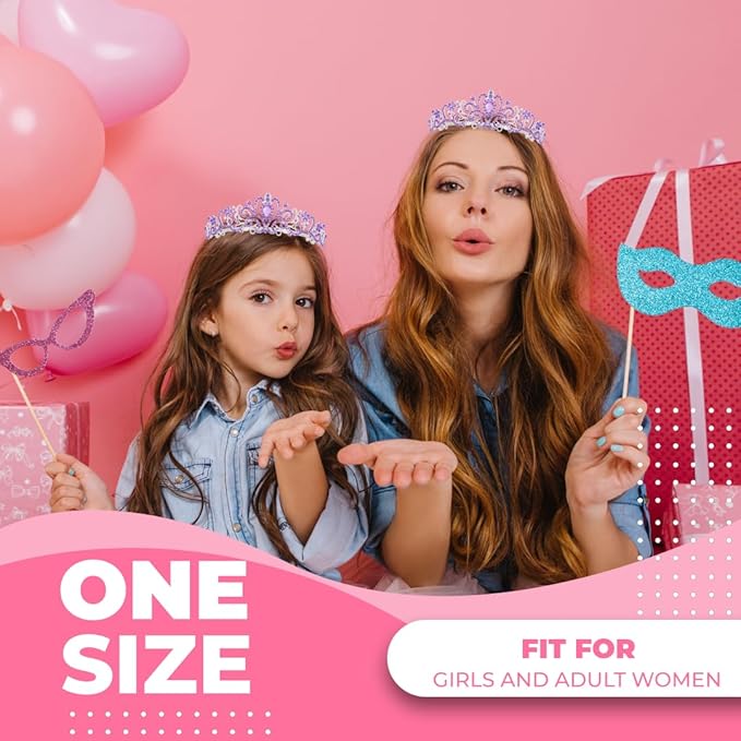 Birthday Tiara and Crown with Sash for Women, Hair Accessories for Wedding Party Costume (C- Purple)