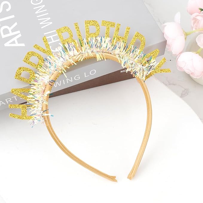 Birthday Headband Tiara, Happy Birthday Headband Tiara Accessories for Women, Gold Tiaras Crown Accessories Decorations Party Favors for Girl Princess