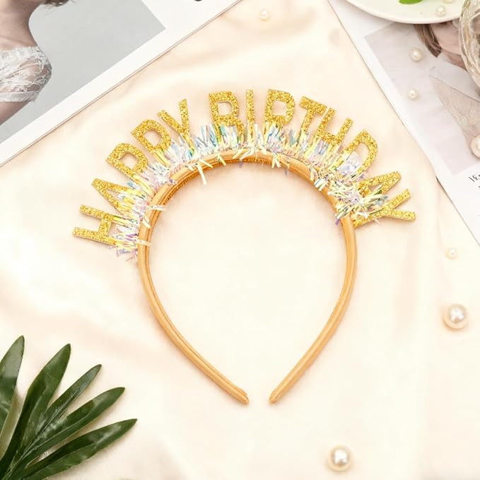 Birthday Headband Tiara, Happy Birthday Headband Tiara Accessories for Women, Gold Tiaras Crown Accessories Decorations Party Favors for Girl Princess