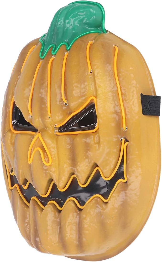 LED Pumpkin Face Cover, Adjustable Glowing PVC Facial Mask with 3 Light Modes and Battery Box, for Halloween Party Cosplay Stage Performance