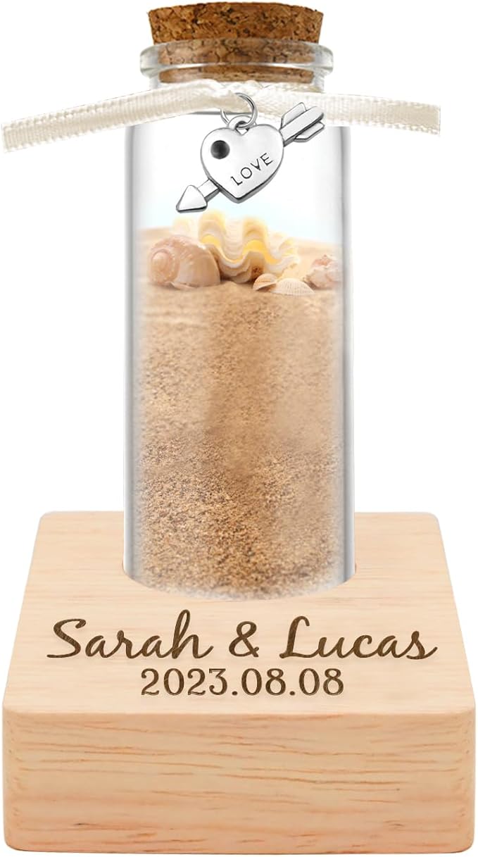 Personalized Honeymoon Sand Jar，Custom Anniversary Photo Presents, Vacation Keepsake Jar，Wedding Presents，Honeymoon Present, Bride to be Gift，Valentine’s Day Gifts for Boyfriend Girlfriend (Style 1)