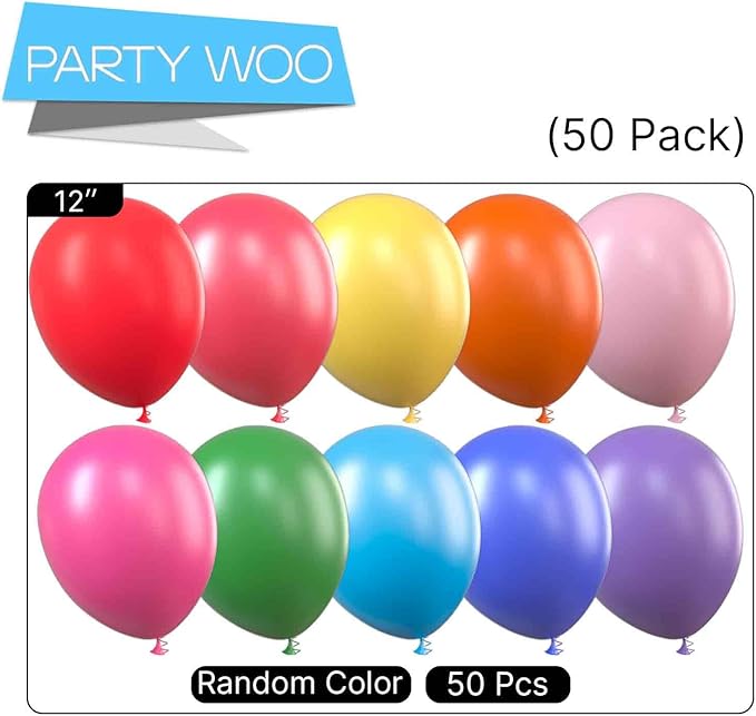 PartyWoo Assorted Colors Rainbow Balloons 50 pcs 12 Inch Multicolor Colorful Latex Helium Balloon for Graduation Baby Shower Unicorn Fiesta Flower Spring Rainbow Theme Birthday Party Decorations