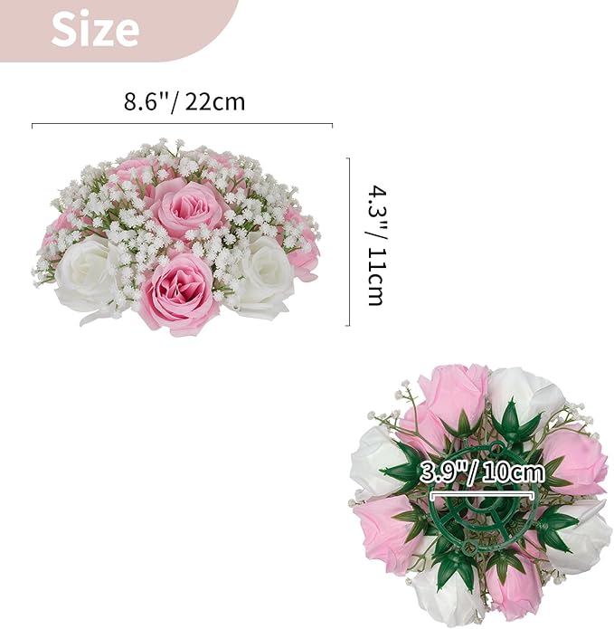 NUPTIO Baby Breath Flower Balls: 2 Pcs 8.6 inch Diameter Pink Artificial Rose Fake Arrangement Bouquet Wedding Centerpieces Event Party Tables Decorations