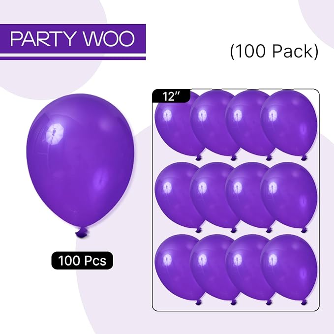 PartyWoo Dark Purple Balloons 100pcs 12 Inch Royal Purple Latex Helium Balloons for Birthday Baby Shower Graduation Anniversary Bachelorette Princess Butterfly Themed Party Decorations Purple-Y16