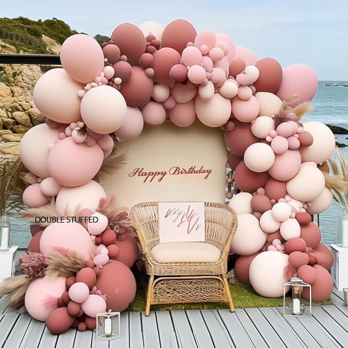 Dusty Pink Balloon Arch Kit, Double Stuffed Dusty Rose Muave Light Pink Cream Balloons Blush Nude Balloon Garland for Boho Baby Shower Bridal Shower Birthday Fall Thanksgiving Party Decorations