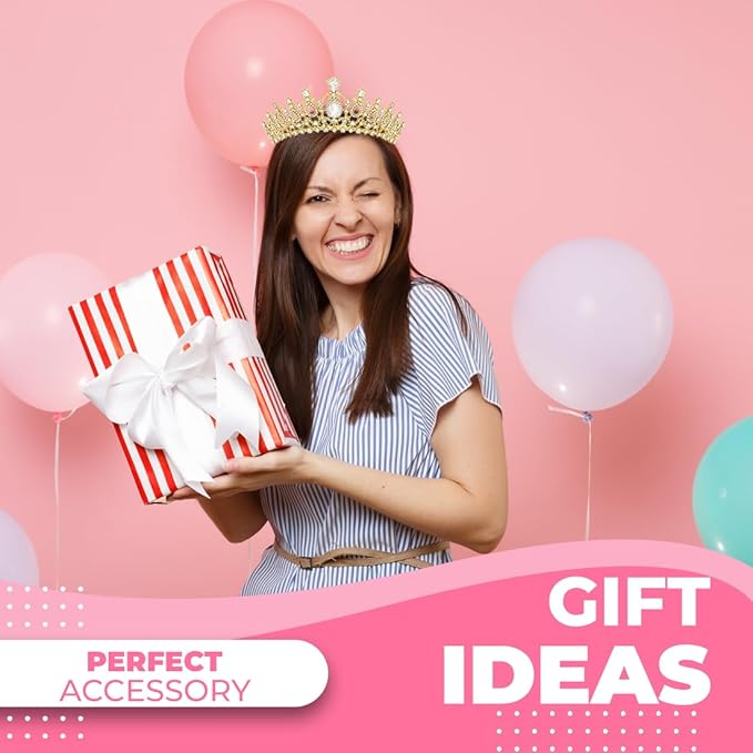 Birthday Tiara and Crown with Sash for Women, Hair Accessories for Wedding Party Costume (B)