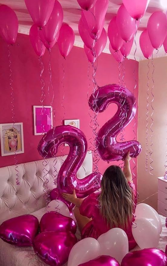 Big 40 Inch Rosy Purple 2 Number Balloon Birthday Decoration, 2026 Rosy Purple Number 2 Helium Balloons 12 20 22 23 24 26 28 32 42 Celebration, Boy Girl Baby Anniversary Party Graduations Supplies
