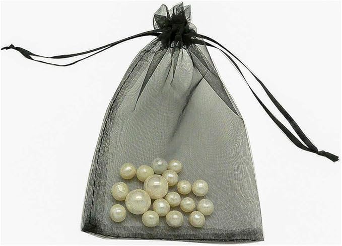 TheDisplayGuys 100-Pack 3x4 Black Sheer Organza Gift Bags with Drawstring, Jewelry Candy Treat Wedding Party Favors Mesh Pouch