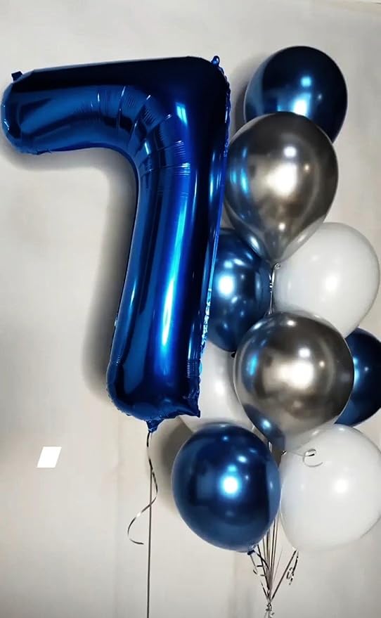 Night Blue Number 7 Birthday Balloon 40 Inch, Digital Balloons for 7 17 27 70 77 Party Celebration Decorations Supplies, Night Blue Mylar Foil Numbers Balloon for Seven Wedding Anniversary