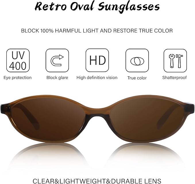 Retro Oval Cat Eye Sunglasses for Women Y2k Designer Trendy Narrow Shades UV protection Sun Glasses