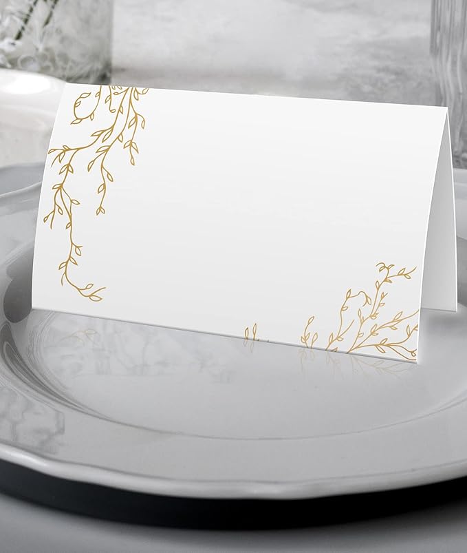 Golden Leaf Food Tent Labels - 25 Pack Wedding & Banquet Table Cards - Perfect for Place Cards, Buffet Food Labels (FZ-a07)