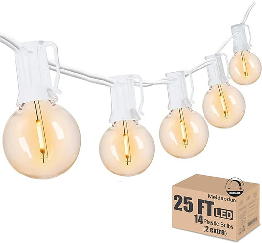 Outdoor Globe String Lights White - G40 Outdoor Lights Patio String Lights Linkable Waterproof with 14 Shatterproof Clear Bulbs(2 Extra) for Wedding Party Pergola Gazebo Lights