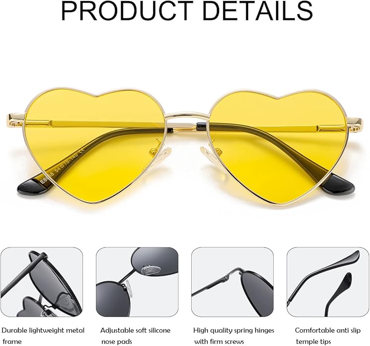 JOVAKIT Polarized Heart Sunglasses for Women Fashion Lovely Style Metal Frame UV400 Protection Lens