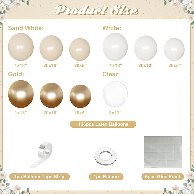 White and Gold Balloon Arch Kit, Metallic Gold and Sand White Balloon Garland Kit for Wedding Birthday Baby Shower Gender Reveal Bridal Decorations
