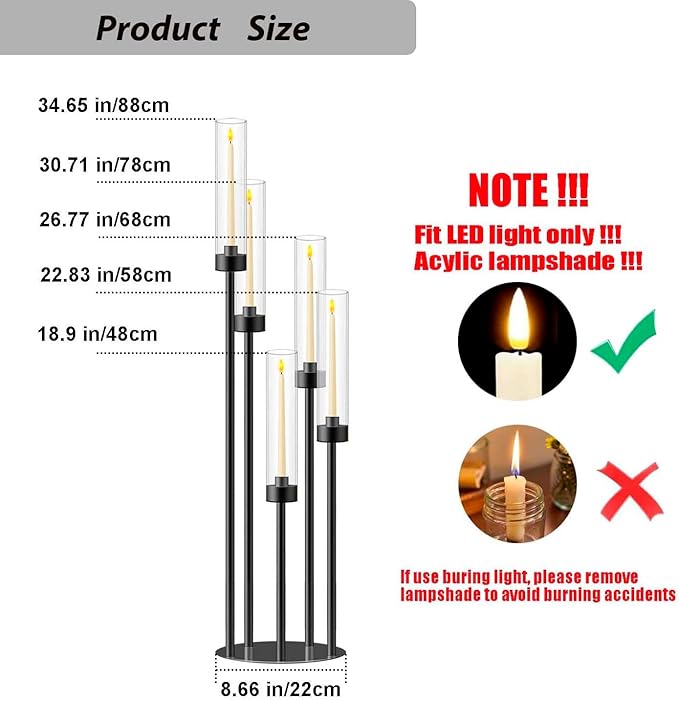 35inch 4pcs Black Candelabra Centerpieces for Tables 5 Arms Wedding centerpieces for Decorations
