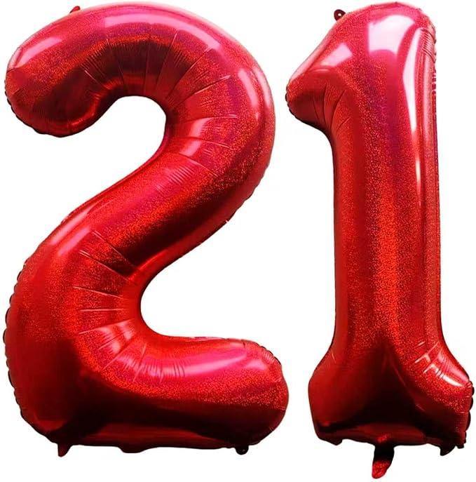 Laser Red Number 21 Balloons 40 Inch Giant Number Red 21 Foil Mylar Balloons for 21st Birthday Anniversary Events Party Decorations