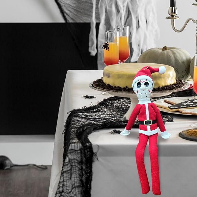 Creepy Hockey Masked Horror Elf Decoration 35cm – Handmade Horror-Inspired Ornament for Christmas, Halloween & Holiday Party Décor – Spooky Collectible with Sinister Expression