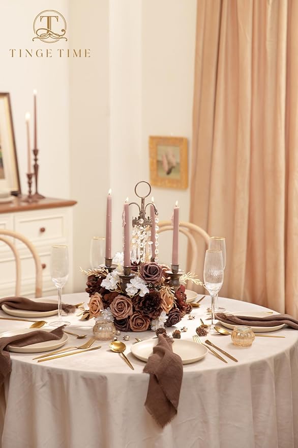 TINGE TIME Artificial Flowers Combo Set, Gradient Color Flower Leaf with Stems for DIY Wedding Bouquets Centerpieces Baby Shower Party Home Decorations (Mocha Brown)