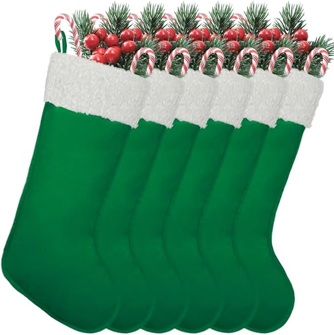6 Pack Green Christmas Stockings 20 Inches – Large Velvet Holiday Stockings for Fireplace, Home, Office & School Decorations – Classic Plain Christmas Stockings for Family or Business Use