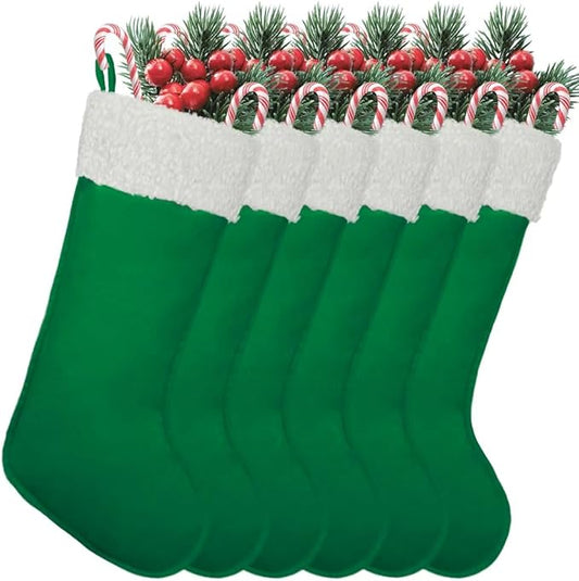 6 Pack Green Christmas Stockings 20 Inches – Large Velvet Holiday Stockings for Fireplace, Home, Office & School Decorations – Classic Plain Christmas Stockings for Family or Business Use